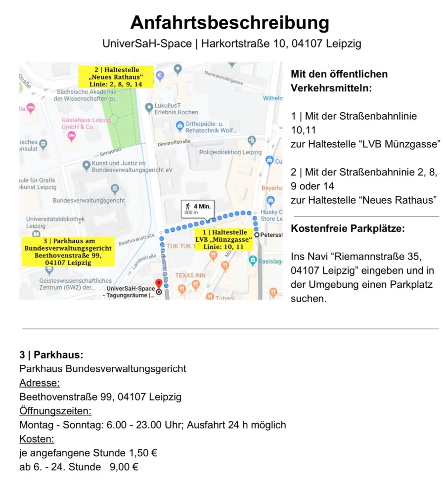 Anfahrtsbeschreibung zum Neongaming Eventraum in der Harkortstraße 10 in Leipzig mit Haltestellen und Parkhaus