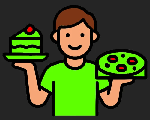 Illustration: Person mit Kuchen und Pizza